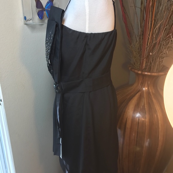 Large Black Dress Cocktail Short Unique Lulumari Beaded Sequin Bow Party NWOT - Picture 7 of 9